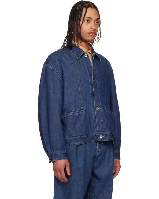 SOSHIOTSUKI Blue Manipulation Drape Pocket Washed Denim Jacket for men