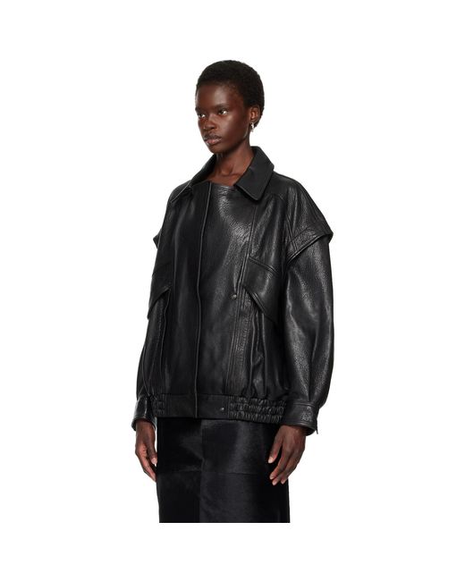 Nour Hammour Black Micah Leather Bomber Jacket