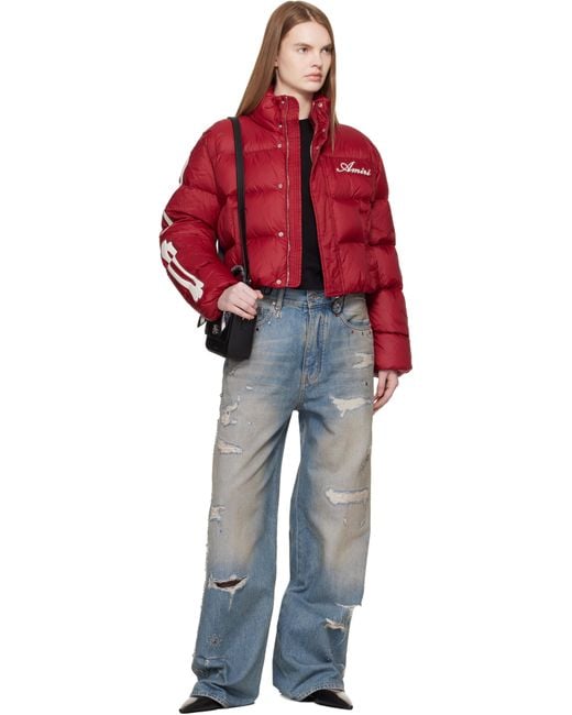 Amiri Red Bones Cropped Down Jacket