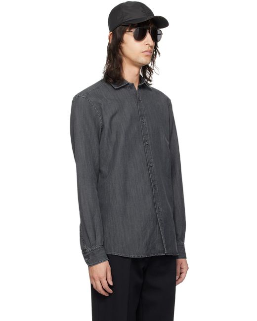 Zegna Black Buttoned Denim Shirt for men