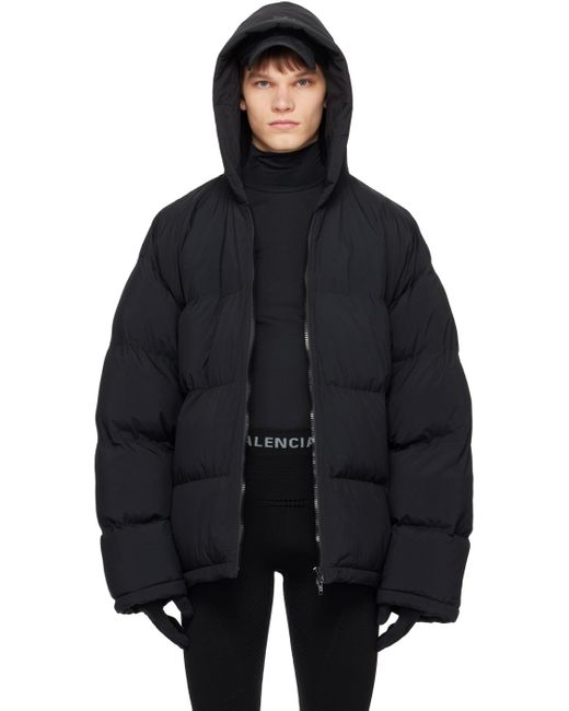 Balenciaga Black Sporty B Hooded Puffer Jacket for Men | Lyst UK