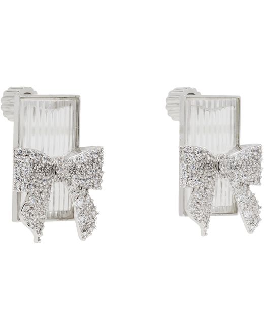 ShuShu/Tong Black Yvmin Edition Bow-Adorned Square Glass Stud Earrings