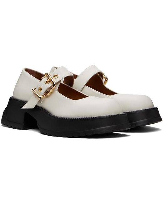 Marni Black White Leather Mary Jane Loafers