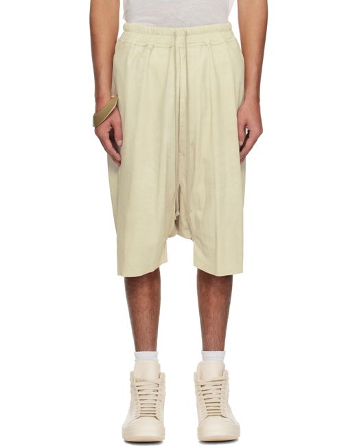 メンズ Rick Owens オフホワイト Hollywood Rick S Pods レザーショートパンツ Natural
