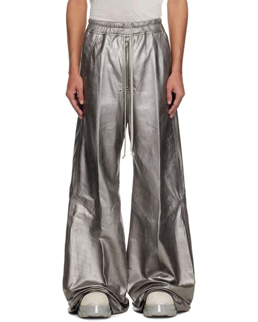 メンズ Rick Owens ガンメタル Hollywood Wide Bela レザー トラウザーズ Brown