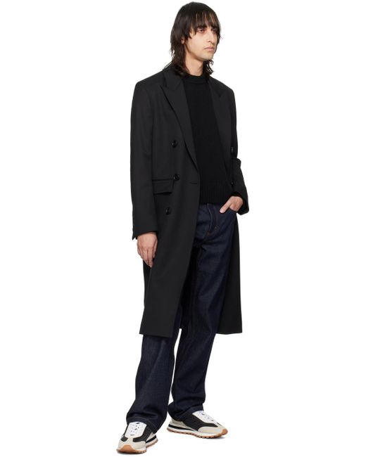 AMI Black Double-breasted Coat for men