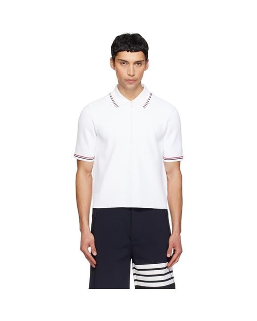 Thom Browne White Stretch Viscose Tennis Polo for men