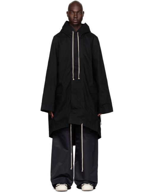 Rick Owens Black Hooded Denim Coat for men