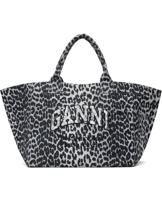 Ganni Black Leopard Sequin Xxl Tote