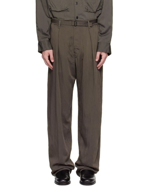メンズ Lemaire グレー ベルト リラックス トラウザーズ