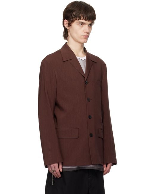 Dries Van Noten Brown Burgundy Notched Lapel Blazer for men