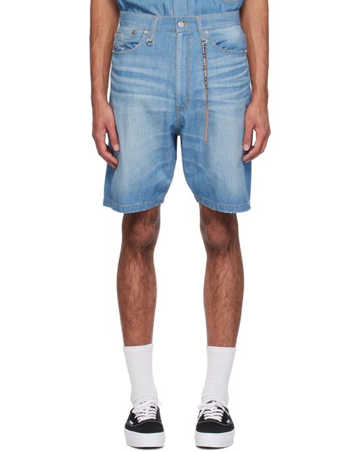 MASTERMIND WORLD Blue Embroidered Denim Shorts for men