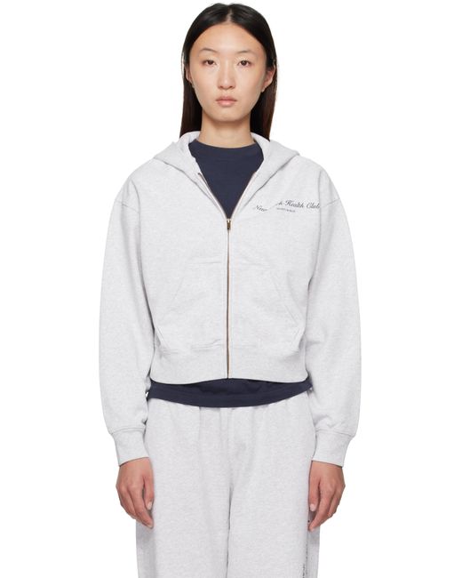 Sporty & Rich White 'Ny Health Club' Cropped Zip Sports Hoodie