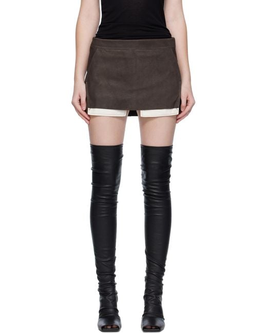 Rick Owens グレー Concordians Fog Cutoff レザー ミニスカート Black