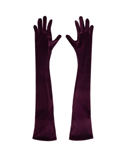 Mugler Purple Burgundy Velour Gloves