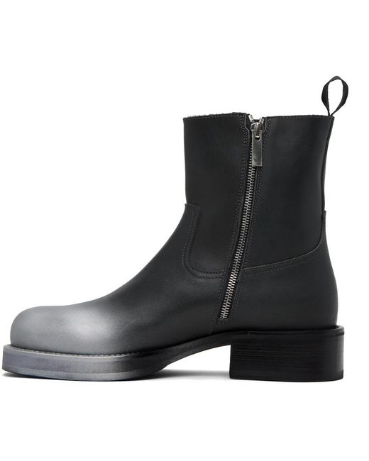 Acne Studios ブーツ グレー系 0450324Y0094 メンズ Acne Studios グレー スプレー レザー ブーツ ブラック