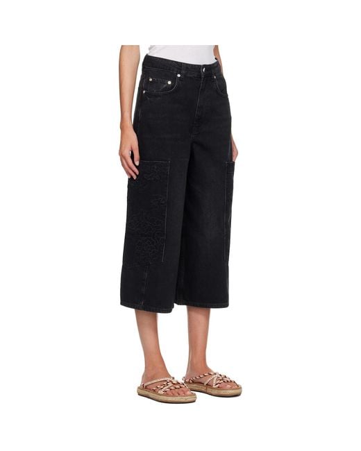 Ganni Black Cropped Cargo Jeans