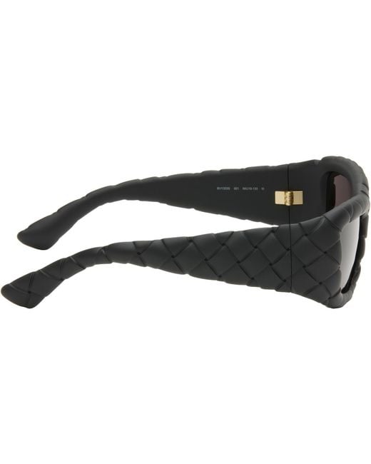 Bottega Veneta Black Intrecciato Rectangular Sunglasses for men
