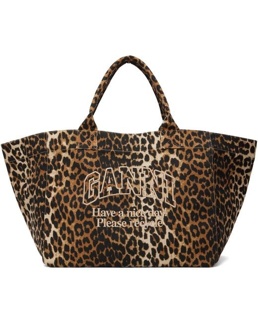 Ganni Brown Leopard Xxl Tote
