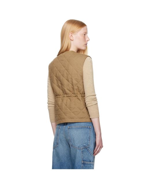 Moncler Blue Tan Vigny Diamond-quilted Padded Linen Vest