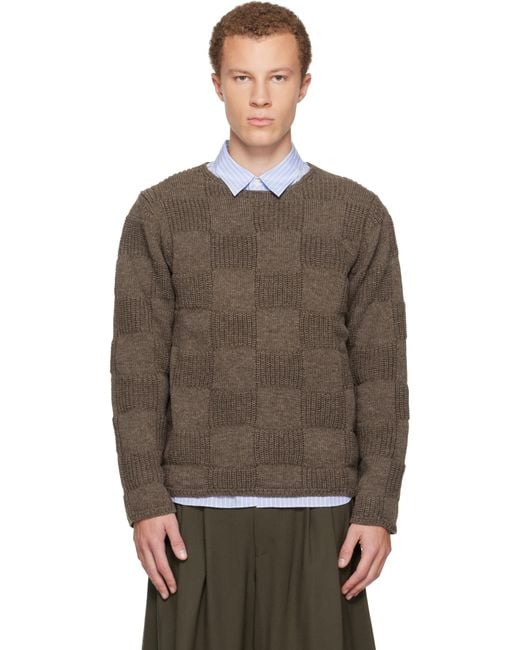 Comme des Garçons Brown Wool Checkerboard Crewneck Sweater for men