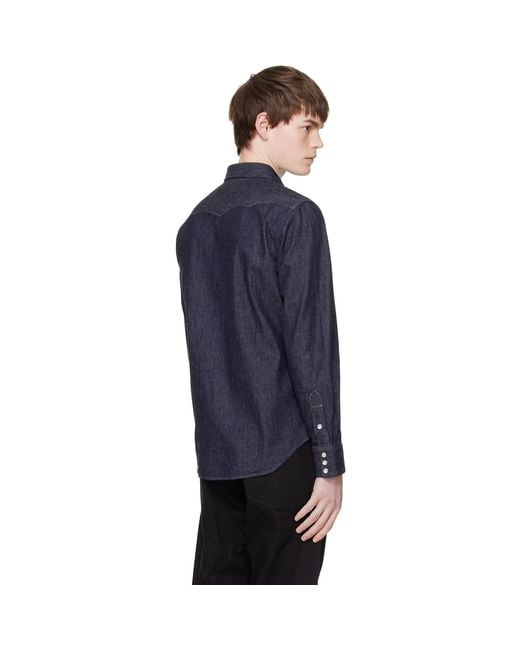RRL Blue Slim Fit Denim Western Shirt for men