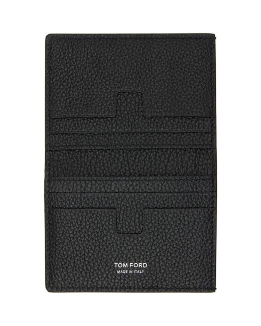Tom Ford Black Grain Leather Folding Card Holder for men
