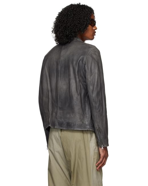 DIESEL Black Gray L-metal-treat Leather Jacket for men