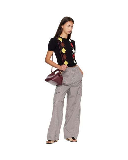 Ganni Gray Check Cotton Cargo Pants