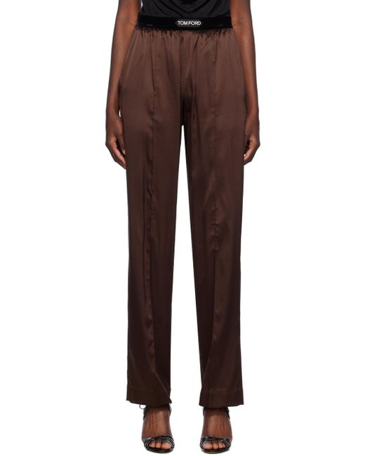 Pantalon de pyjama brun en satin extensible de soie Tom Ford en coloris Black