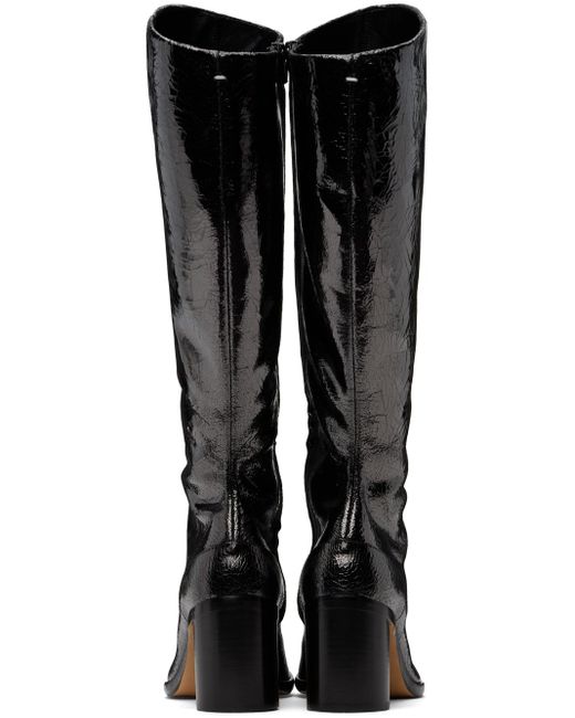 Bottes Hautes Noires En Cuir Craquelé Lustré À Bout Tabi Maison Margiela en coloris Black