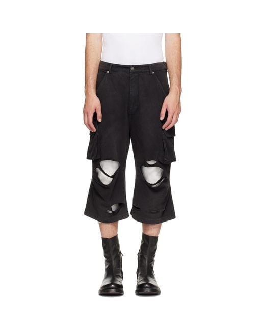 424 Black Ripped Bermuda Shorts for men