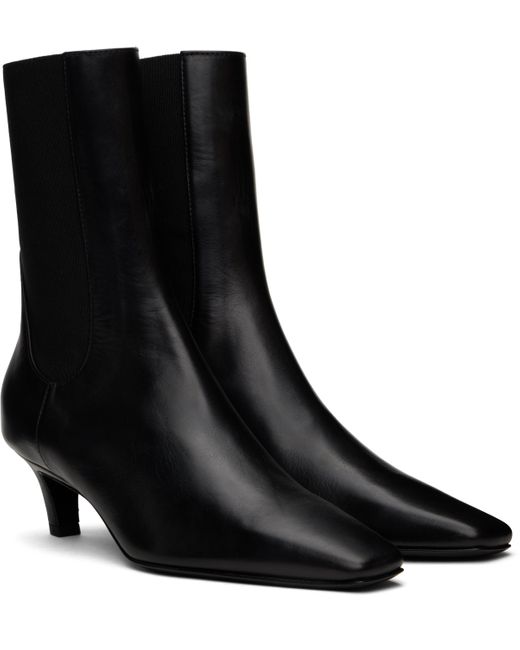 Totême  Black Leather Mid-Heel Boots