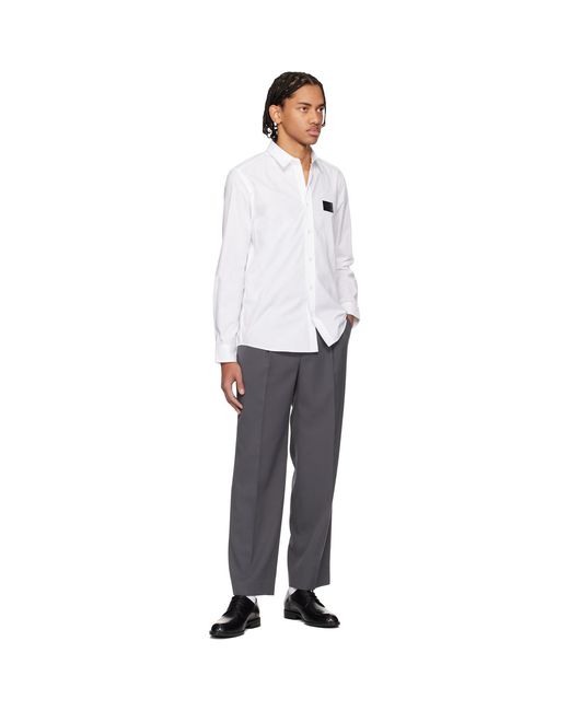 HUGO White Stretch-Cotton Canvas Relaxed-Fit Shirt for men
