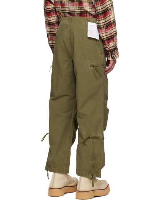 R13 Green Khaki Flight Cargo Pants for men