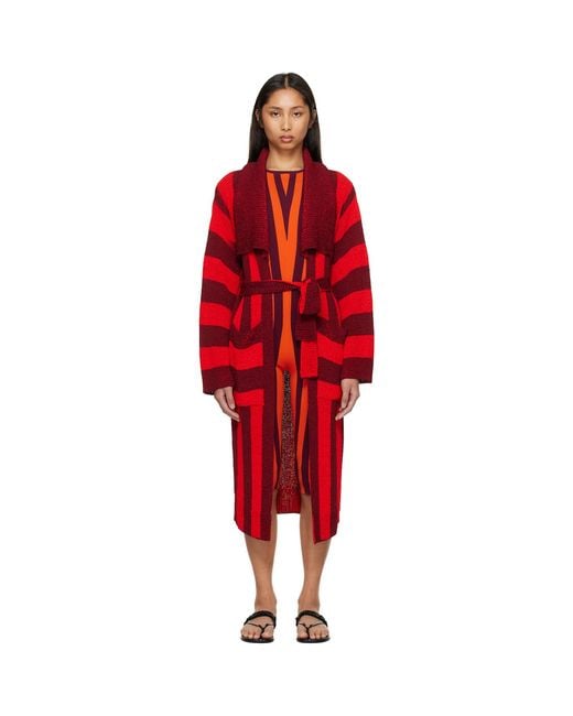 Dries Van Noten Red Burgundy Loose Belted Cardigan