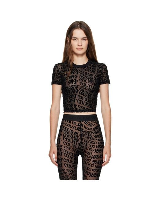Versace Jeans Couture Black Tulle Flock Liquify T-Shirt