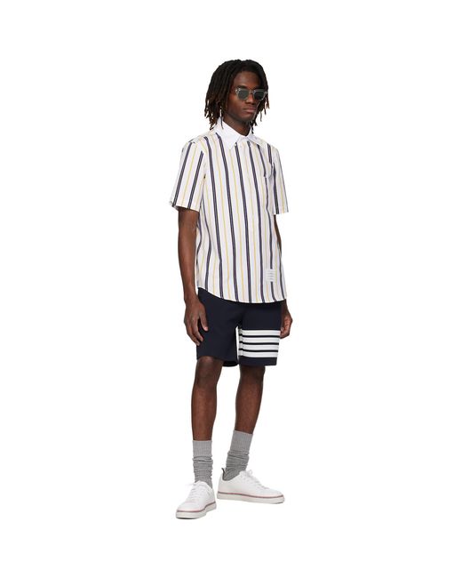Thom Browne White Repp Stripe Poplin Short Sleeve Shirt for men