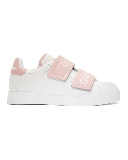Dolce & Gabbana White And Pink Strap Sneakers