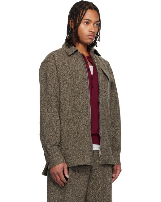 Dries Van Noten Brown Tweed Zipped Shirt for men