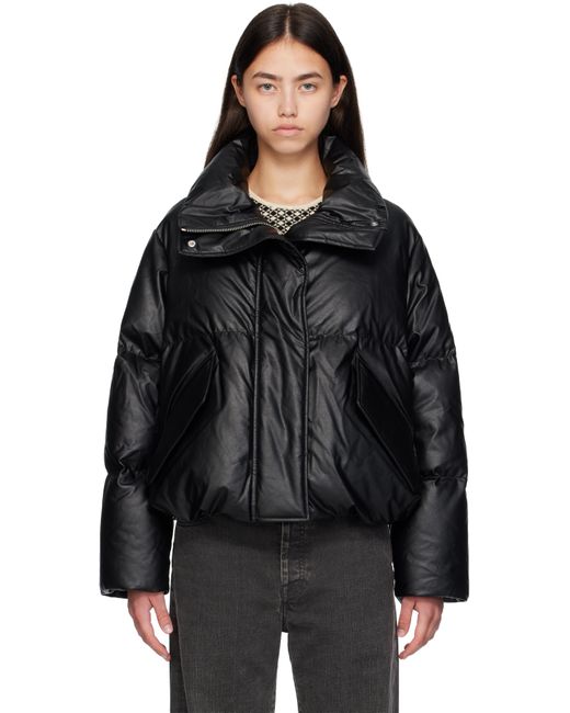 MM6 by Maison Martin Margiela ブラック ジッパー フェイクレザー ダウンジャケット Black