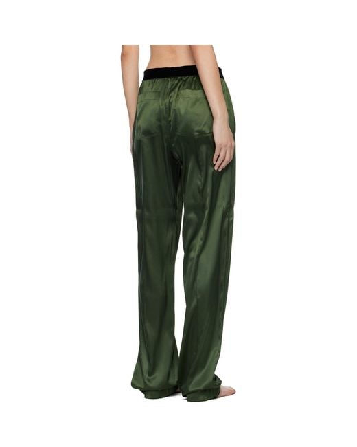 Tom Ford Green Khaki Stretch Silk Satin Pj Lounge Pants