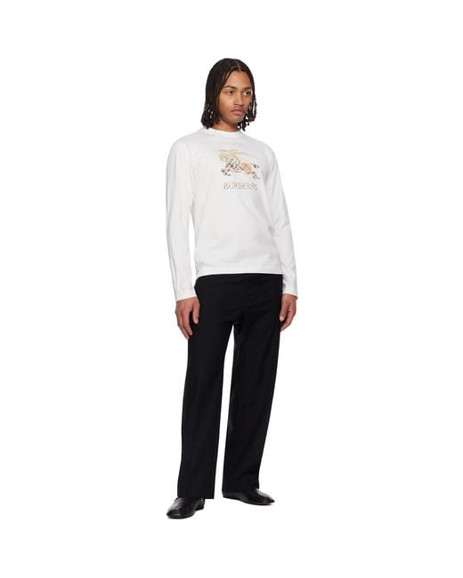 Burberry White Crewneck T-Shirt With Ekd And Logo Lettering Embroidery On The Front for men