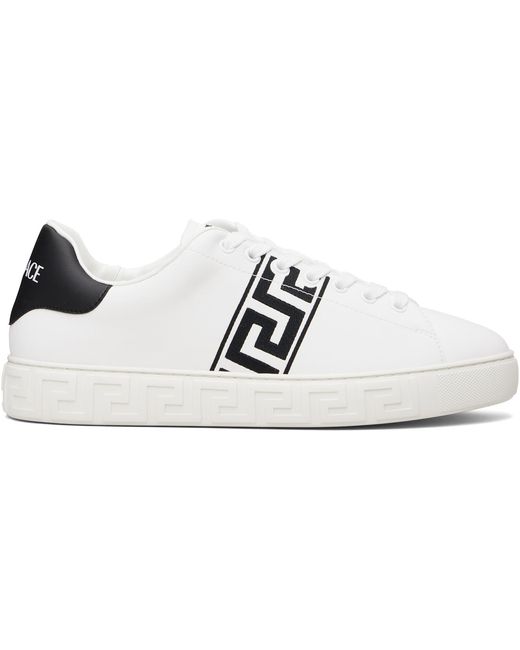Versace Black Greca Embroidered Nylon Faux-Leather Sneakers for men