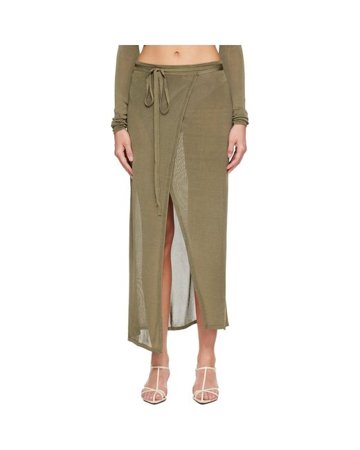 Frankie Shop Green Khaki Alsen Thin Knit Wrap Maxi Skirt