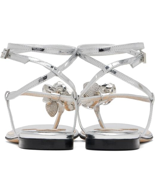 Mach & Mach Black Puffy Heart Mirror Leather Thong Sandals