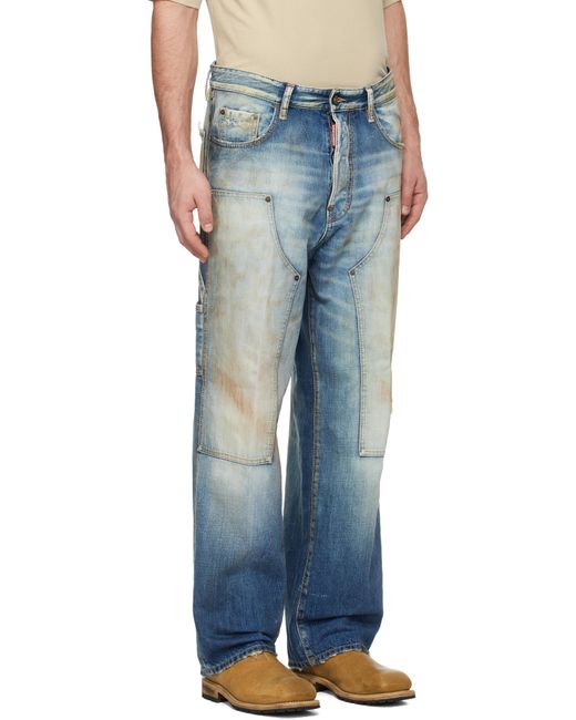 DSquared² Blue Medium Rusty Nail Wash Loose Carpenter Jeans for men