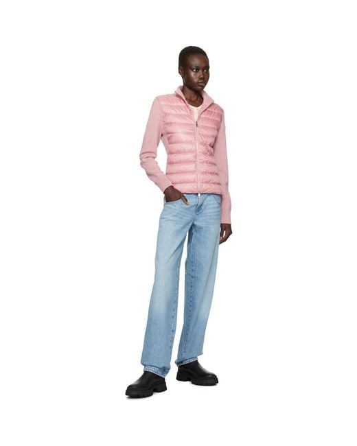 Moncler Pink Wool Down Padded Knit Jacket