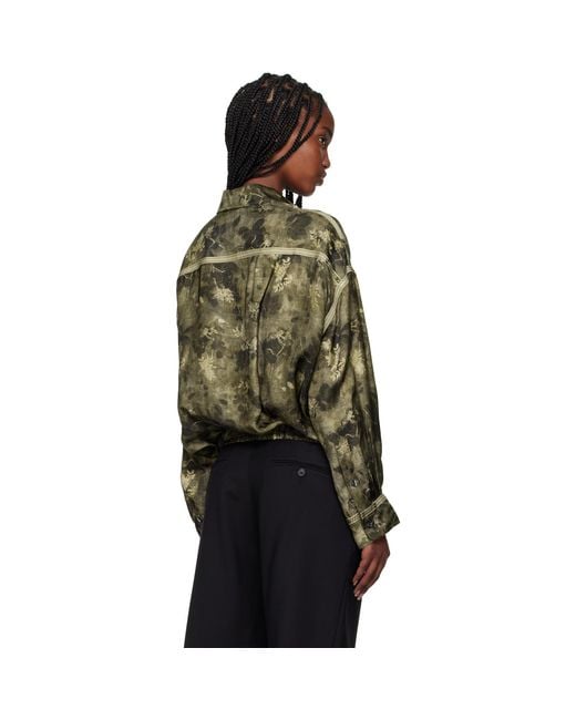 R13 Black Khaki Taped Crossover Bubble Shirt