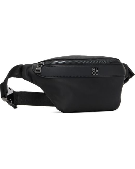 HUGO Black Stacked Logo Belt Bag for men